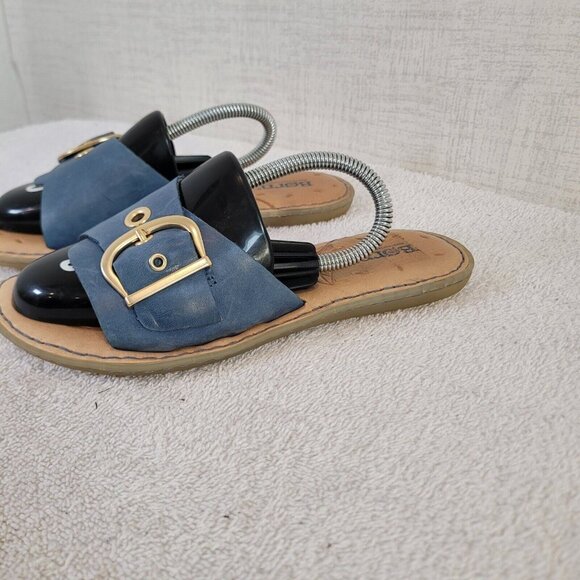 Born Sandals Womens 6M Blue Gold Leather Slides F26304 Casual Comfort - Picture 2 of 7